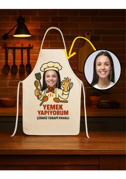 Kişiye Özel Karikatür Fotoğraflı ve Isimli Mutfak Önlüğü Terapi Pahalı