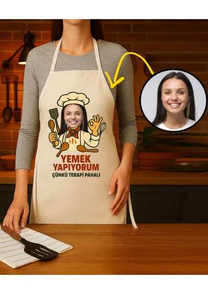 Kişiye Özel Karikatür Fotoğraflı ve Isimli Mutfak Önlüğü Terapi Pahalı modelleri