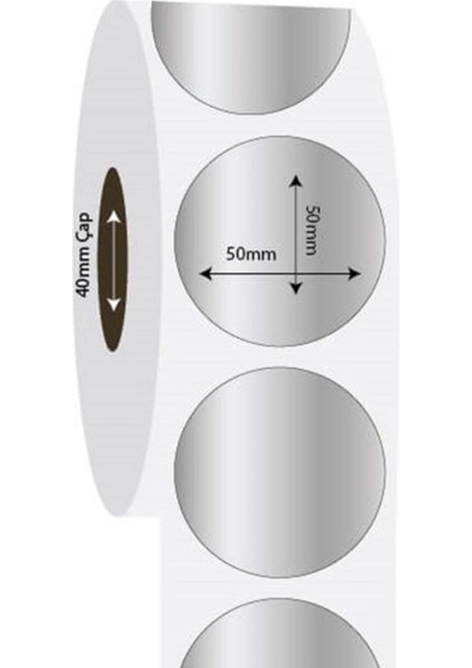 Boş Yapışkanlı Gümüş Metalize Barkod Etiketi 50MM Çap