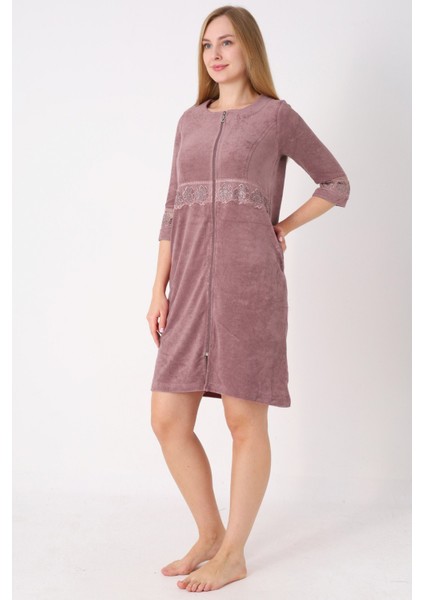 Kiremit Fermuarlı Dantelli Cepli Pamuklu Havlu Truvakar Kollu Elbise fiyatları