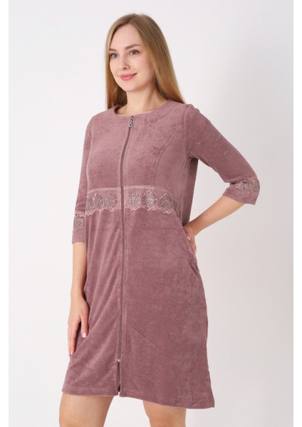 Kiremit Fermuarlı Dantelli Cepli Pamuklu Havlu Truvakar Kollu Elbise modelleri