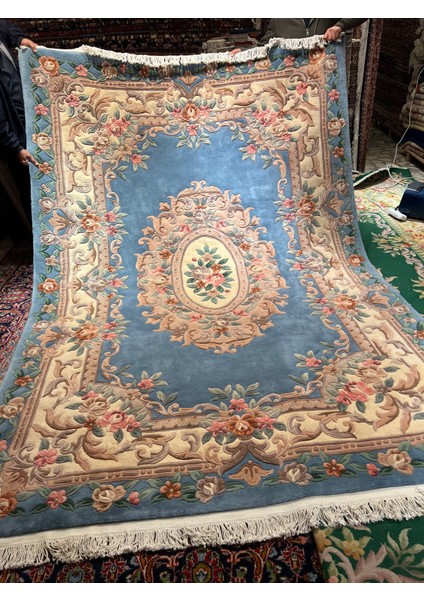 El Dokuma Kabartmalı Çin Halısı Birinci Sınıf Kalite Mavi Renk Ebat 310X210