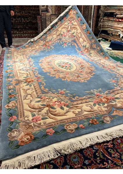 El Dokuma Kabartmalı Çin Halısı Birinci Sınıf Kalite Mavi Renk Ebat 310X210 fiyatları