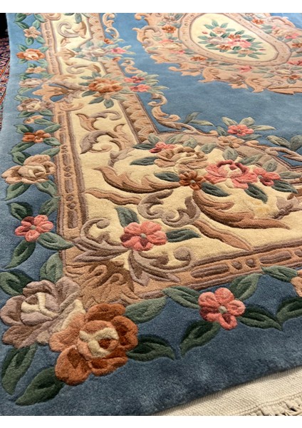 El Dokuma Kabartmalı Çin Halısı Birinci Sınıf Kalite Mavi Renk Ebat 310X210 fırsatları