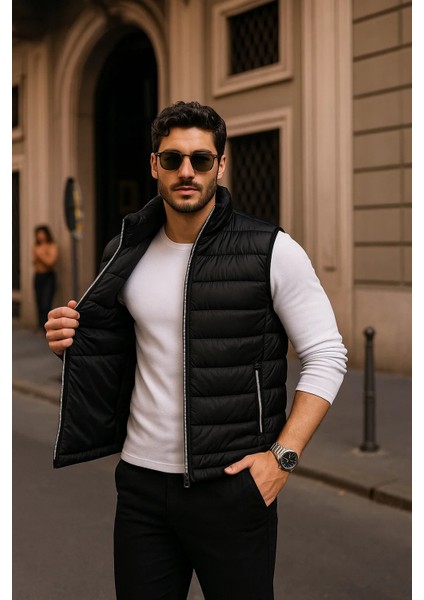 Erkek Kışlık Premium Basic Astarlı Siyah Şişme Yelek