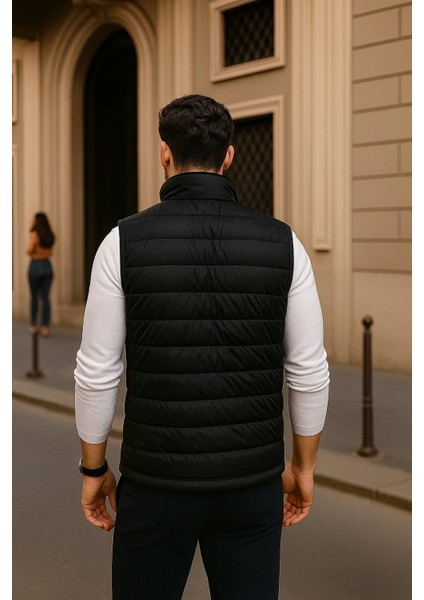 Erkek Kışlık Premium Basic Astarlı Siyah Şişme Yelek