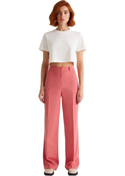 Kadın Yüksek Bel Geniş Paça Dokuma Kumaş Pantolon Fonksiyonel Dayanıklı Kaliteli Konforlu Şık