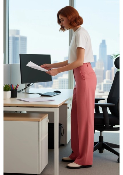 Kadın Yüksek Bel Geniş Paça Dokuma Kumaş Pantolon Fonksiyonel Dayanıklı Kaliteli Konforlu Şık modelleri