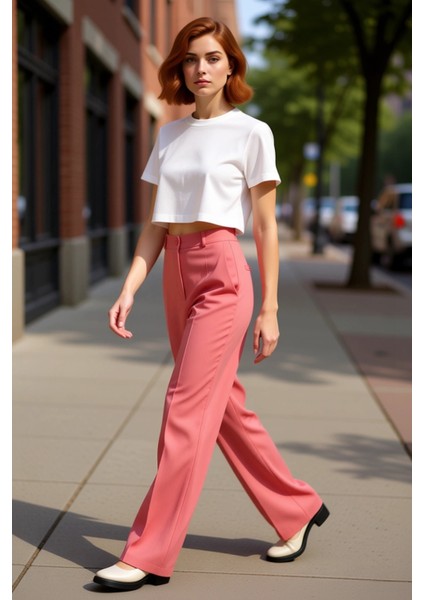 Kadın Yüksek Bel Geniş Paça Dokuma Kumaş Pantolon Fonksiyonel Dayanıklı Kaliteli Konforlu Şık indirimleri