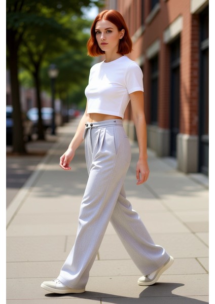 Kadın Için Kemerli Bol Kesim Dokuma Pantolon Fonksiyonel Dayanıklı Kaliteli Konforlu Rahat fırsatları