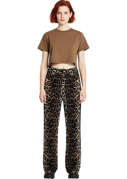 Kadın Animal Desenli Wide Leg Gabardin Pantolon Fonksiyonel Dayanıklı Kaliteli Konforlu Şık