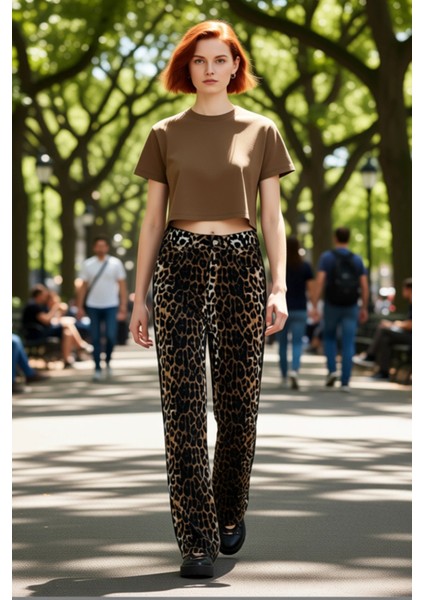 Kadın Animal Desenli Wide Leg Gabardin Pantolon Fonksiyonel Dayanıklı Kaliteli Konforlu Şık fırsatları