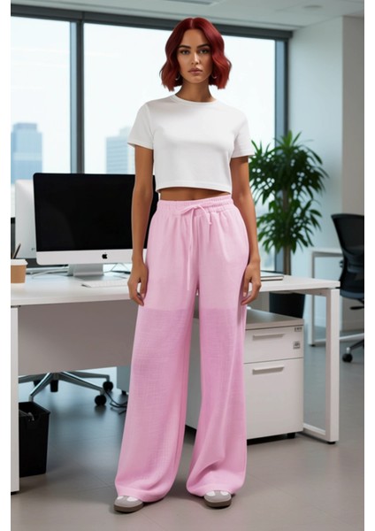Kadın Geniş Paça Keten Dokulu Pantolon Fonksiyonel Dayanıklı Kaliteli Konforlu Estetik Şık modelleri