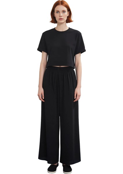 Kadın Haki Geniş Paça Dokuma Pantolon Yüksek Bel Palazzo Fonksiyonel Dayanıklı Kaliteli Şık