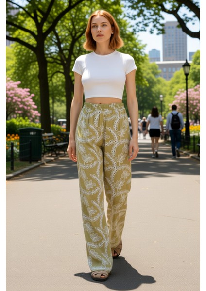 Kadın Yüksek Bel Nakışlı Geniş Paça Pantolon Fonksiyonel Dayanıklı Kaliteli Konforlu Rahat fırsatları