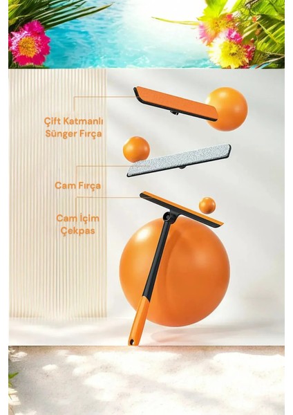 1 Adet 360° Dönebilir Pencere Temizleyici 3ü Bir Arada Mop ve Çekpas