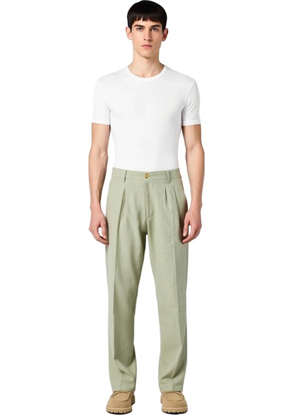 Smart Kesim Açık Haki Erkek Keten Görünümlü Pantolon Fonksiyonel Dayanıklı Kaliteli Modern