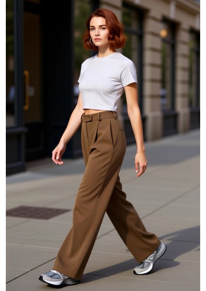 Kadın Wide Leg Dokuma Kumaş Palazzo Pantolon Fonksiyonel Dayanıklı Kaliteli Konforlu Rahat indirimleri