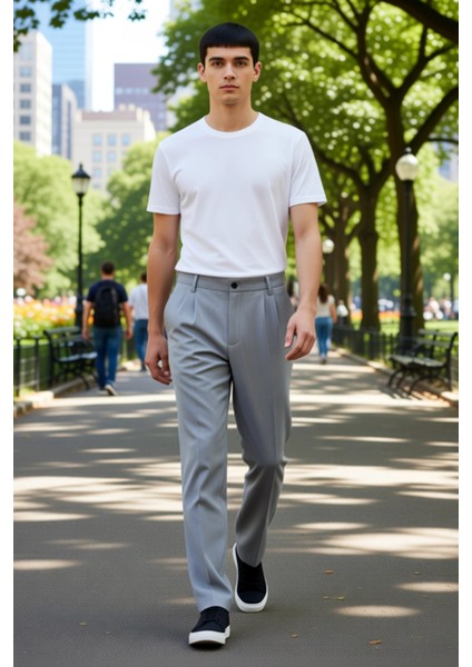 Klasik Baggy Fit Pileli Erkek Kumaş Pantolon Antrasit Fonksiyonel Dayanıklı Kaliteli Rahat fırsatları