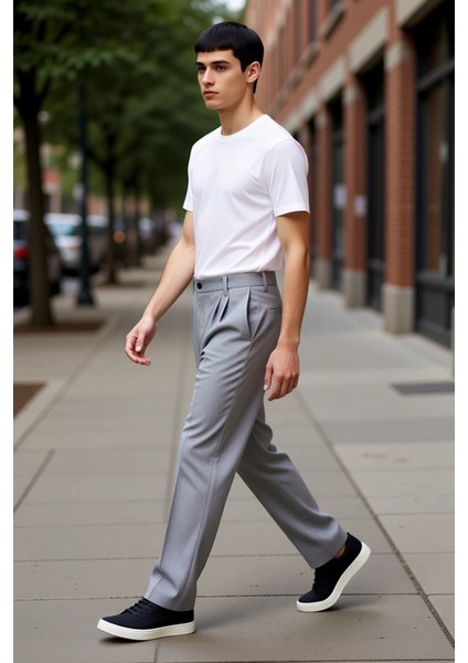 Klasik Baggy Fit Pileli Erkek Kumaş Pantolon Antrasit Fonksiyonel Dayanıklı Kaliteli Rahat indirimleri