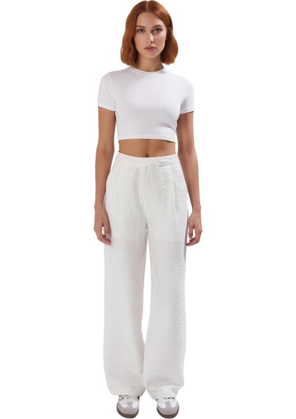 Kadın Wide Leg Dokulu Kumaş Pantolon Günlük Kullanım Fonksiyonel Dayanıklı Kaliteli Modern
