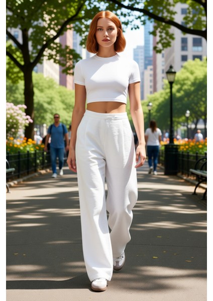 Kadın Wide Leg Dokulu Kumaş Pantolon Günlük Kullanım Fonksiyonel Dayanıklı Kaliteli Modern fırsatları