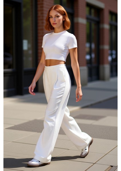 Kadın Wide Leg Dokulu Kumaş Pantolon Günlük Kullanım Fonksiyonel Dayanıklı Kaliteli Modern indirimleri