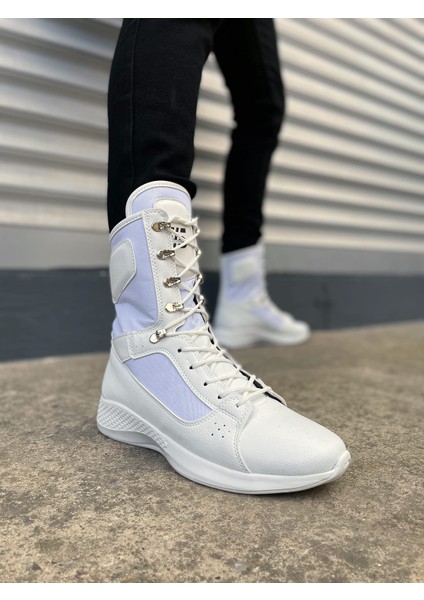 JY799 Verton Bağcıklı Ortopedik Taban Günlük Cilt Erkek Askeri Postal Bot Cbt Beyaz