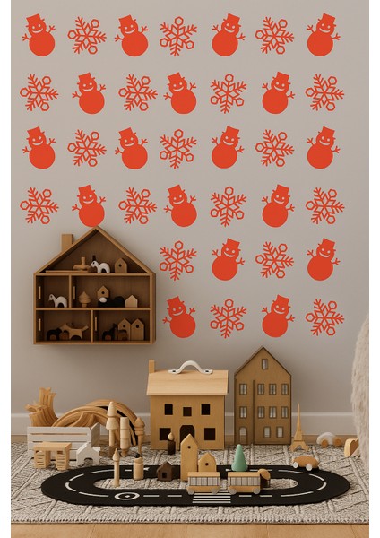 Yeniyıl Noel Temalı Vitrin Cam Kardan Adam Kar Tanesi Sticker Kırmızı 69 Adet fiyatları