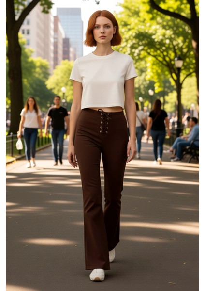 Kadın Haki Gabardin Flare Pantolon Bağcıklı Detaylı Fonksiyonel Dayanıklı Kaliteli Estetik fırsatları