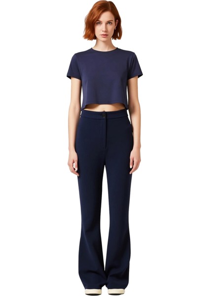 Kadın Flare Yüksek Bel Dokuma Pantolon Fonksiyonel Dayanıklı Kaliteli Konforlu Estetik Şık