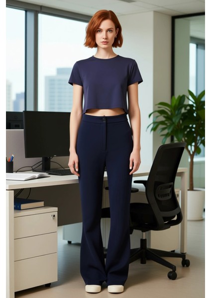 Kadın Flare Yüksek Bel Dokuma Pantolon Fonksiyonel Dayanıklı Kaliteli Konforlu Estetik Şık modelleri