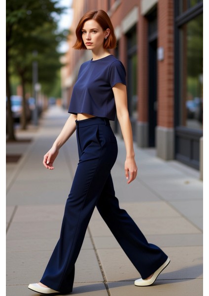 Kadın Flare Yüksek Bel Dokuma Pantolon Fonksiyonel Dayanıklı Kaliteli Konforlu Estetik Şık indirimleri