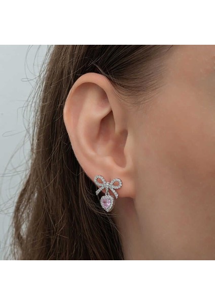 Hk Gümüş Kadın Küpe Fiyonk Pembe Taşlı Kalpli Çivili |Gümüş Takı Hediyelik Ürünler fırsatları