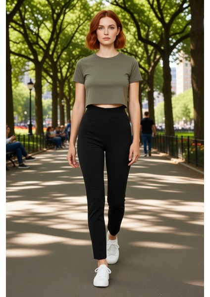 Kadın Yüksek Bel Lastikli Dar Paça Örme Pantolon Fonksiyonel Dayanıklı Kaliteli Konforlu Şık fırsatları