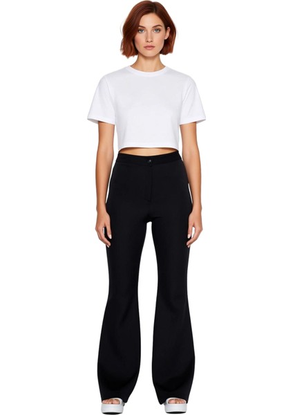 Kadın Yüksek Bel Flare Dokuma Kumaş Pantolon Fonksiyonel Dayanıklı Kaliteli Konforlu Rahat