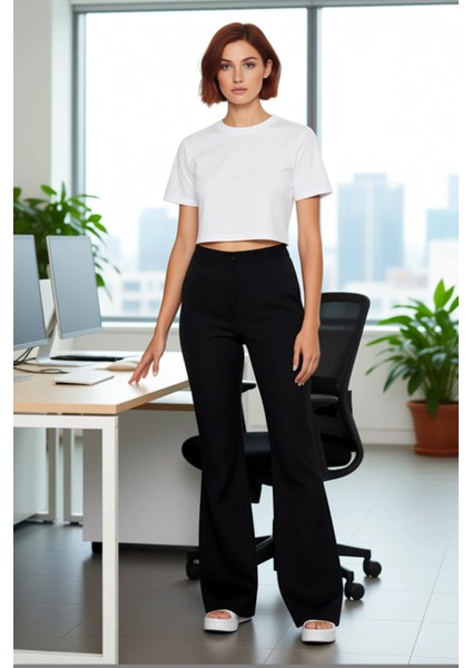 Kadın Yüksek Bel Flare Dokuma Kumaş Pantolon Fonksiyonel Dayanıklı Kaliteli Konforlu Rahat fiyatları