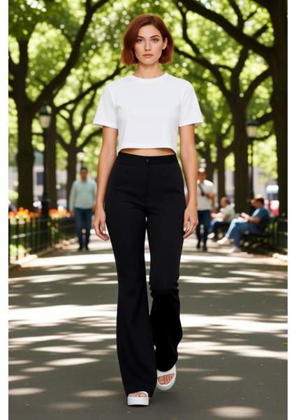 Kadın Yüksek Bel Flare Dokuma Kumaş Pantolon Fonksiyonel Dayanıklı Kaliteli Konforlu Rahat modelleri