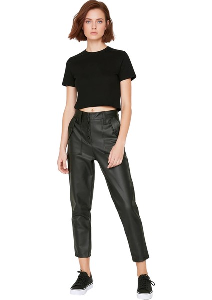 Kadin Duz Desenli Suni Deri Pantolon Fonksiyonel Dayanıklı Kaliteli Konforlu Estetik Rahat