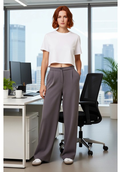 Kadın Geniş Paça Yüksek Bel Dokuma Pantolon Fonksiyonel Dayanıklı Kaliteli Konforlu Modern modelleri