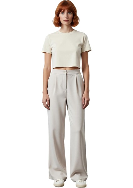 Kadın Geniş Paça Yüksek Bel Dokuma Pantolon Fonksiyonel Dayanıklı Kaliteli Konforlu Modern