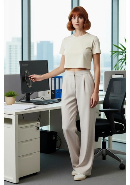 Kadın Geniş Paça Yüksek Bel Dokuma Pantolon Fonksiyonel Dayanıklı Kaliteli Konforlu Modern modelleri