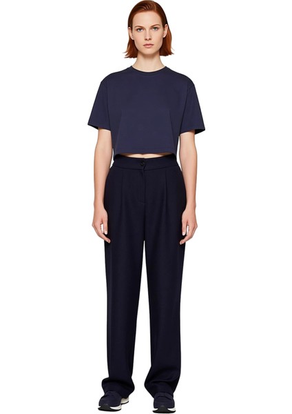 Kadın Yüksek Bel Geniş Paça Dokuma Kumaş Pantolon Fonksiyonel Dayanıklı Kaliteli Konforlu Şık