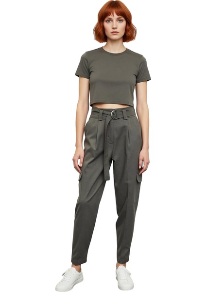 Kadın Yüksek Bel Kargo Jogger Pantolon Fonksiyonel Dayanıklı Kaliteli Konforlu Estetik Şık