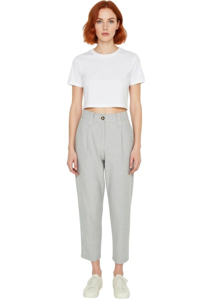 Kadın Yüksek Bel Düz Dokuma Poliviskon Pantolon Fonksiyonel Dayanıklı Kaliteli Konforlu Şık