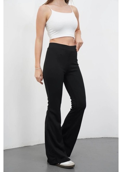 Kadın Yüksek Bel Krep Kumaş Bol Paça Pantolon
