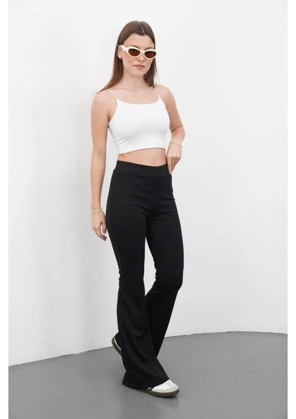 Kadın Yüksek Bel Krep Kumaş Bol Paça Pantolon indirimleri