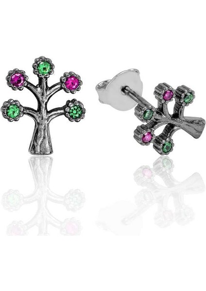 Gümüş Hayat Ağacı Çivili Küpe