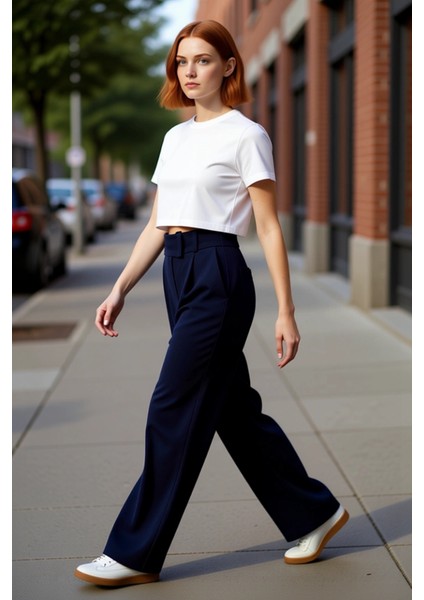 Kadın Wide Leg Dokuma Kumaş Yüksek Bel Pantolon Fonksiyonel Dayanıklı Kaliteli Konforlu Şık indirimleri