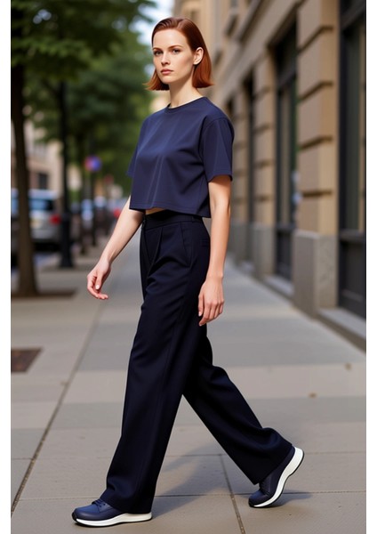 Kadın Yüksek Bel Geniş Paça Dokuma Kumaş Pantolon Fonksiyonel Dayanıklı Kaliteli Konforlu Şık indirimleri